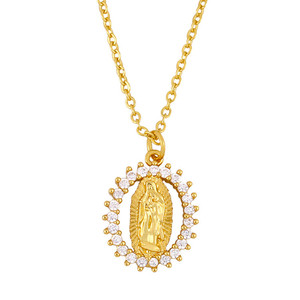 Collana con Pendente Vintage della Vergine Maria in Zirconi Placcato <span class=keywords><strong>Oro</strong></span> per Donna, Catena a Maglie, Stile Religioso Cattolico - Product Image 3