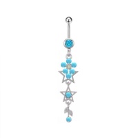 Anneau de nombril bleu turquoise, fleur, amour, papillon, étoile, tendance de la mode, accessoires de ventre, accessoires de piercing corporel