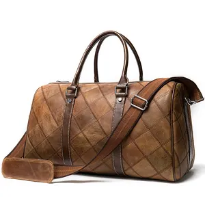 Factory Handmade Luggage Duffel Bags Men's Genuine Cowhide Leather Waterproof Weekend Travel Duffle Bag