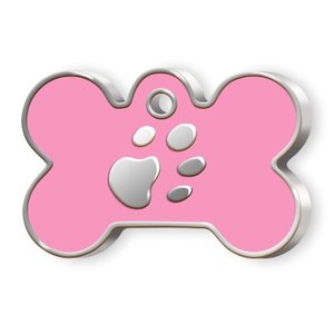 Medaglietta per animali domestici a forma di osso grande rosa con impronta di zampa per cani - Product Image 1