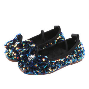 Chaussures de princesse pour enfants à paillettes brillantes, avec breloques, plates, pour fête, avec nœud étincelant pour filles - Product Image 1
