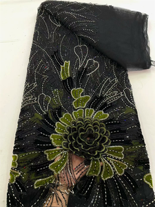Encaje de tul con cuentas y flores 3D NI.AI, encaje de terciopelo con cuentas, encaje de tul para vestido de novia, material para vestido de fiesta - Product Image 4