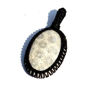 Fossilized Coral Cabochon Macrame Wrap Stone Pendant Wholesale Handmade Fashion Spiritual Jewelry
