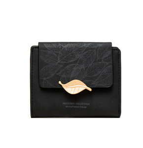 Cartera Corta para Mujer, Estilo Europeo y Americano, Retro, de PU Esmerilado, con Hebilla de Hoja Metálica, Cierre de Cremallera, Plegable, Tarjetero - Product Image 5