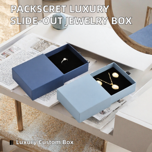 Boîte d'emballage de luxe pour bijoux avec tiroir coulissant, boîte rigide en papier avec doublure en velours pour l'emballage de bagues de mariage et de pendentifs - Product Image 2