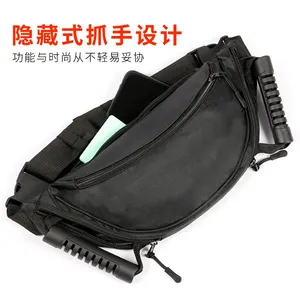 Schwarze tragbare Hüft-Umhängetasche im Dumpling-Stil mit Griff und Motorrad-Rückgurt für Fahrer - Product Image 4