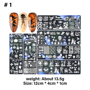 Nail Art Placa de acero Navidad Halloween Calabaza Muñeco de nieve <span class=keywords><strong>Calavera</strong></span> <span class=keywords><strong>Plantilla</strong></span> de impresión inoxidable estampado de uñas francés - Product Image 2