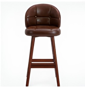 Modern Brown <b>Leather</b> Upholstered <b>Bar</b> <b>Stool</b> with Solid Wooden Legs and Footrest Counter Height Chair for Kitchen Cafe Seating - Product Image 1