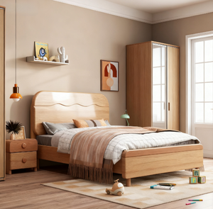 Cama Moderna con Cabecera de Diseño 2026, de Madera Sólida con Almacenamiento para Dormitorio Infantil, con Revestimiento de Cera Ecológica para Madera - Product Image 2
