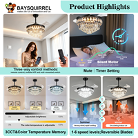 Ventilateur de plafond en métal et cristal de 42 pouces avec lumière, grande couverture, 5 CCT, moteur DC dimmable, luxe pour villa, couloir, personnalisable OEM