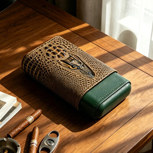 Étui de Voyage Premium en <span class=keywords><strong>Cuir</strong></span> Gaufré pour Cigares, Triple Emplacement, Intérieur en Bois de Cèdre, Support Portable pour Cigares, Idéal Cadeau d'Affaires - Product Image 3