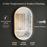 Miroir de salle de bain intelligent LED personnalisable en forme de capsule, anti-buée, avec bouton tactile, bande lumineuse à intensité variable, pour maisons et appartements de luxe