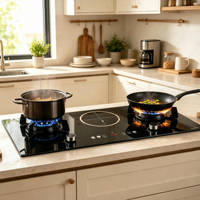 Table de cuisson encastrable 2 gaz 1 électrique 4,2 kW haute puissance, en verre trempé, facile à nettoyer, pour usage domestique