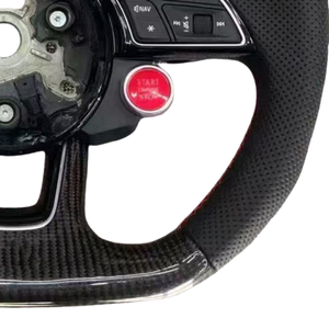 Volante Sportivo in Pelle Carbonio per <span class=keywords><strong>Audi</strong></span> <span class=keywords><strong>TT</strong></span> A6 A5 Q8 SQ8 <span class=keywords><strong>A3</strong></span> A4 B9 RS3 RS5 RS7 RS6 C8 con Pulsante di Avviamento, 3 Razze, Impugnatura 40MM - Product Image 4