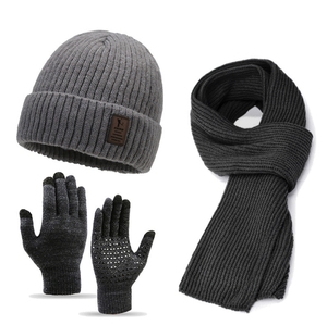 Adult Three-Piece Winter Set Warm Polyester <strong>Caps</strong> Thickened Knitted Neck Protector Padded Scarf Long <strong>Plain</strong> Style Riding Hat - Product Image 2