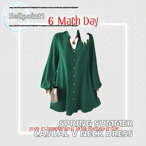 Vestido Midi Holgado de Manga Larga con Cuello en V Verde, con Botones al Frente, Estilo Casual, Tejido Sólido, Estilo Primavera - Product Image 2
