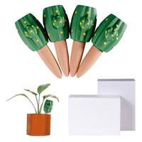 4 packs de pics d'arrosage automatique en terre cuite en forme de cactus avec adaptateur pour bouteille