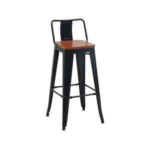 Hoge kwaliteit ijzeren stapelbare barkrukken met houten zitting, kleurrijke industriële keuken barkrukken met hoge rugleuning - Product Image 1