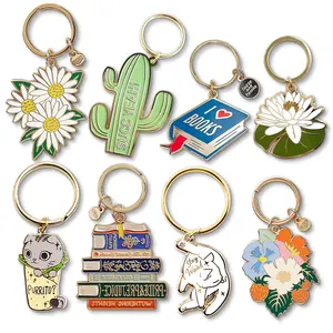 Metal Keychains Stamping Logo Hard Soft Enamel Flower Plants Polished Customize Key Chain Keychain For Promotional Gifts