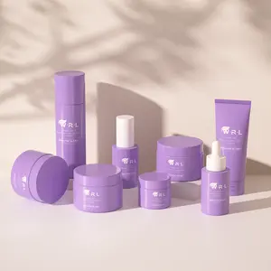 Emballage de soin de la peau de luxe 30g 50g ensemble de pots en verre de crème emballage cosmétique violet ensemble de bouteilles en verre pot en verre