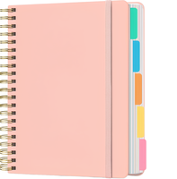 Carnet à spirale avec intercalaires amovibles et onglets, format 8,5x11, organiseur de notes 5 sujets, ligné A4, pour femmes, rose