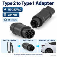 Adaptateur de charge EV Type 2 vers Type 1, norme européenne 32A, nouvelle prise et prise secteur pour véhicules électriques Type 1