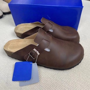 Sandalias Flip-Flop para Hombre y <span class=keywords><strong>Mujer</strong></span>, Suela de EVA, Entresuela de Cuero Vacuno, Parte Superior de Cuero Genuino, Estilo Mocasín, Deslizables, con Tres Hebillas - Product Image 4