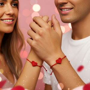 Juego de Pulseras Go2boho Pinky <span class=keywords><strong>Promise</strong></span>, Pulseras de Pareja Hechas a Mano con Corazón Rojo de Macramé, Joyería con Cordón Ajustable - Product Image 1
