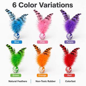 Juguete de Goma para Gatos, Pelota Rosa con Plumas, Diseño de Mármol, Rebota, Interactivo, para Exteriores, Ejercicio de Caza, para Gatitos y Gatos Pequeños - Product Image 4