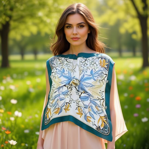 Fular <b>Silk</b> <b>Scarf</b> 70x70Cm Leaf Print <b>Square</b> Women Fashion Accessory Elegant Multi Functional All Seasons 100% <b>Silk</b> - Product Image 3