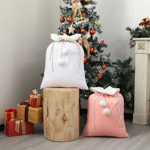 Personalized Jumbo Plush Sublimation Christmas Gift Bags Custom Drawstring Velvet Blank Santa Sacks With <b>Pom</b> - Product Image 3