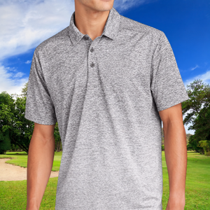 Polo de golf personnalisé pour homme, tissu Heather Performance, monogramme brodé, anti-transpiration - Product Image 1