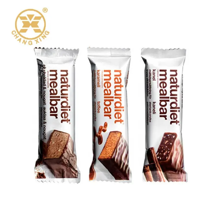 China suppliers food grade aluminium foil material chocolate nuts energy bar snack packaging bags