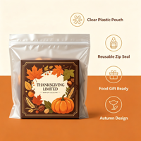Sac plat refermable en BOPP transparent givré pour Thanksgiving, étanche, mat, de qualité alimentaire, pour emballage cadeau et enveloppe extérieure