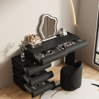 Nouvelle coiffeuse de chambre noire pour petit appartement 2025, table de maquillage tout-en-un, style crème de luxe, bureau en bois avec 5 tiroirs