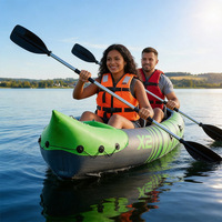 Kayak Inflable, Canoa de PVC Plegable, Juego de Bote con Remo, Asiento, Bomba de Aire, Balsa de Pesca Portátil para Deportes Acuáticos al Aire Libre