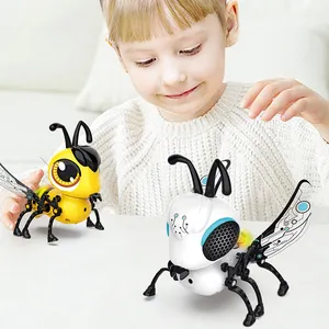 儿童电动小昆虫玩具DIY组装昆虫蟋蟀玩具魔法精灵七彩灯手控机器人
