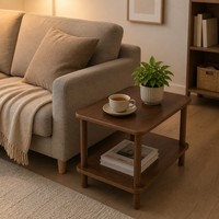 Table d'appoint double niveau de luxe léger, plateau en MDF, pieds en bois massif, petite table basse minimaliste pour salon et chambre à coucher