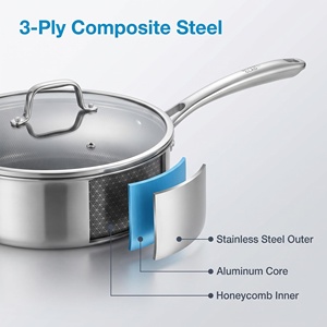 Padella antiaderente 304 a tre strati in acciaio inossidabile, lucida, con motivo a doppia faccia, profonda. - Product Image 2