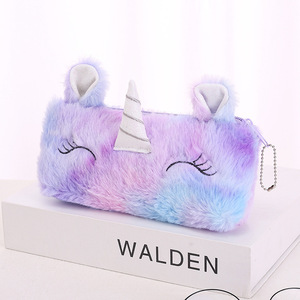 Tatlı Kız Temalı Degrade Unicorn Peluş Kalem Çantası Yumuşak Büyük Kapasiteli Kalem Kutusu Öğrenciler için Sevimli Taşınabilir Kırtasiye ÇantasıGift - Product Image 4