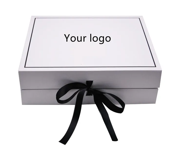 Boîte-cadeau en carton à fermeture magnétique avec Logo personnalisé de luxe blanc, boîte d'emballage pliable