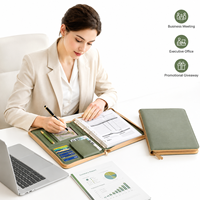 Porte-documents A4 en cuir avec fermeture éclair, poignée, classeur à anneaux, calculatrice, sac de rangement pour documents professionnels en PU ciré de qualité supérieure, avec logo personnalisé