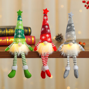 Christmas decorative striped <b>snowflake</b> knitted five-pointed star hat with <b>light</b>-up hanging leg doll ornament gift - Product Image 4