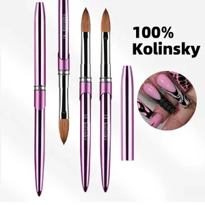 100% Kolinsky Acrylic Nail <b>Brush</b> 1Pcs Purple Crimped Metal Handle Drawing <b>Brush</b> for Acrylic Powder Size 2-18 - Product Image 3