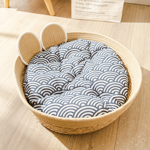 Rattan Cat <b>Bed</b> Round Breathable All Season Pet <b>Bed</b> For Cats With Cushion - Product Image 3