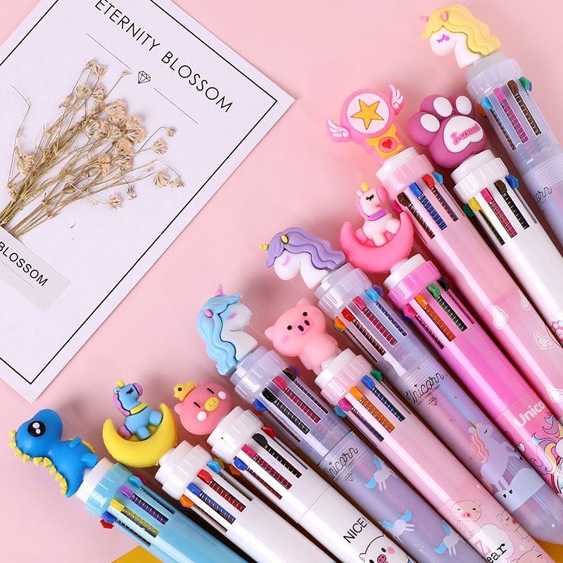 FRPABCF 6 Stylos Bille 10 En 1 Rétractables - Stylo Multicolore Animal Dessin Animé 0.5mm Pour École Et Bureau