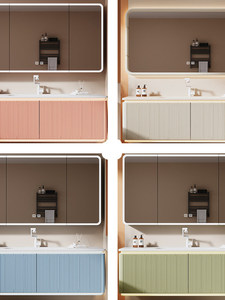 Meuble <span class=keywords><strong>de</strong></span> <span class=keywords><strong>salle</strong></span> <span class=keywords><strong>de</strong></span> <span class=keywords><strong>bain</strong></span> mural intelligent <span class=keywords><strong>avec</strong></span> lavabo intégré en dalle <span class=keywords><strong>de</strong></span> roche, <span class=keywords><strong>miroir</strong></span> et <span class=keywords><strong>rangement</strong></span>, style crème français - Product Image 5
