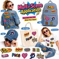 Patch Bordir Huruf R Peace Love Star Look Word Art, Bordir Komik Massal, Motif Senyum Pow Wow, Dapat Disetrika atau Dijahit
