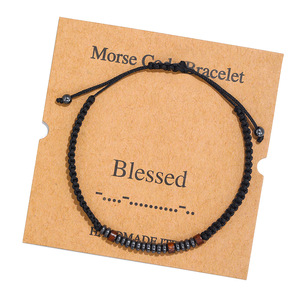 Pulsera de madera con cuentas de código Morse para parejas, ajustable, con tarjeta inspiradora de fe, regalo para mamá, personalizable. - Product Image 4