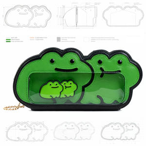 Frog Couple Ita <b>Bag</b> <b>Green</b> Crossbody Purse with Clear Window for Pin Display Cute Kawaii Animal Shaped <b>Bag</b> for Alternative - Product Image 3